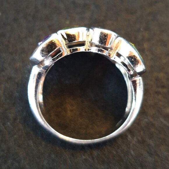 Vintage Mosaic Multi-Natural Gemstone Sterling Silver Statement Cocktail Ring - Picture 7 of 14